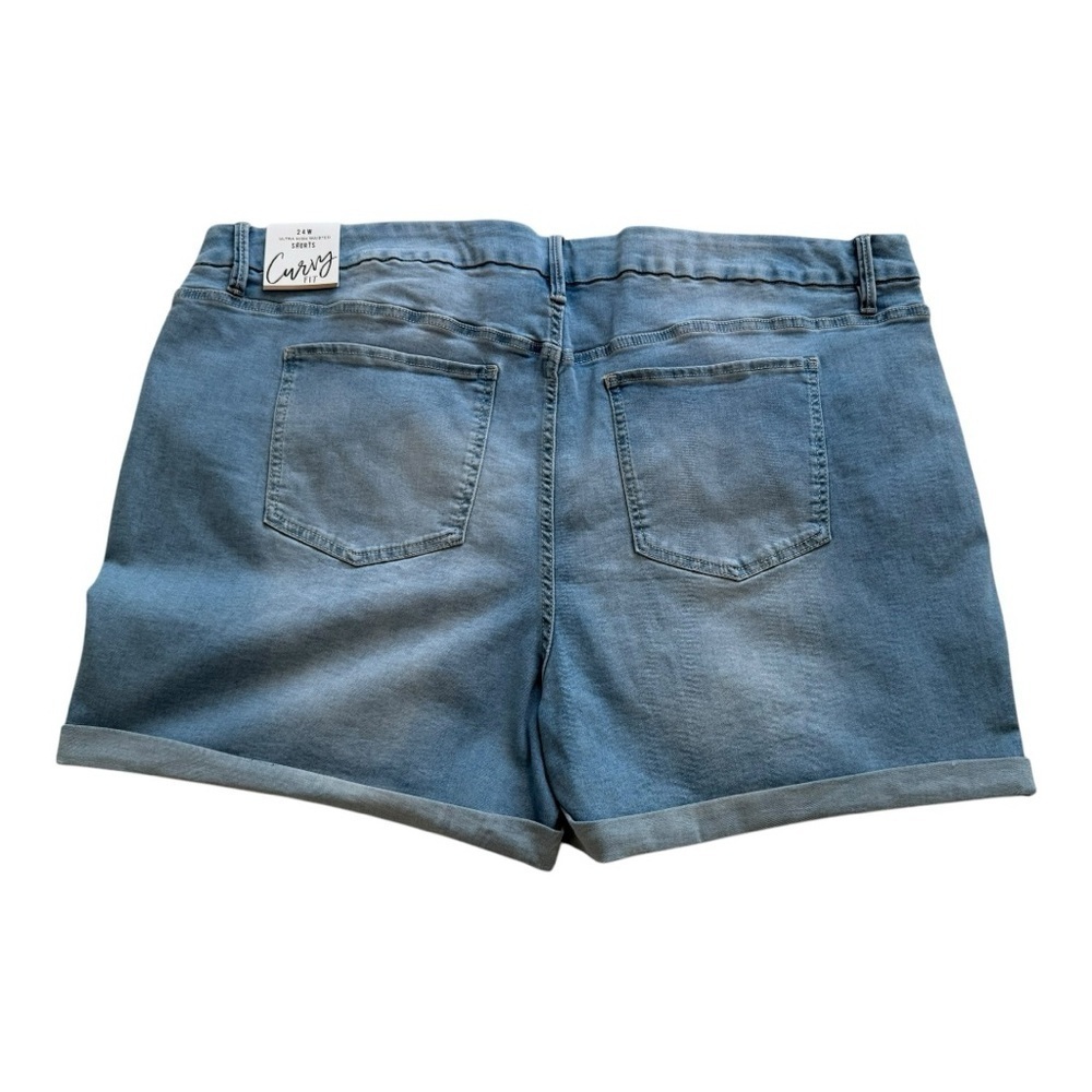 Royalty For Me Plus Size High Rise Exposed Button Fly Cuffed Denim Shorts - 24W - Picture 3 of 12